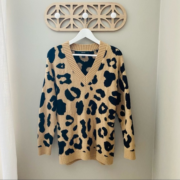 Forever 21 Leopard Print V-Neck Sweater Brown/Black Sz Small - Picture 1 of 10